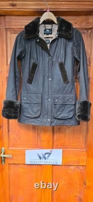 Barbour Ratio Range Rover Dark Brown Size 8 Ladies Fur Suede Trim Rare Jacket
