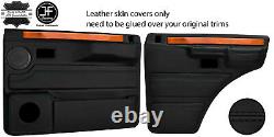 Black Stitch 2x Front & 2x Rear Door Card Leather Covers For Range Rover Classic