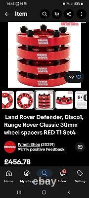 Land Rover Defender, Disco1, Range Rover Classic 30mm wheel spacers RED T1 Set4